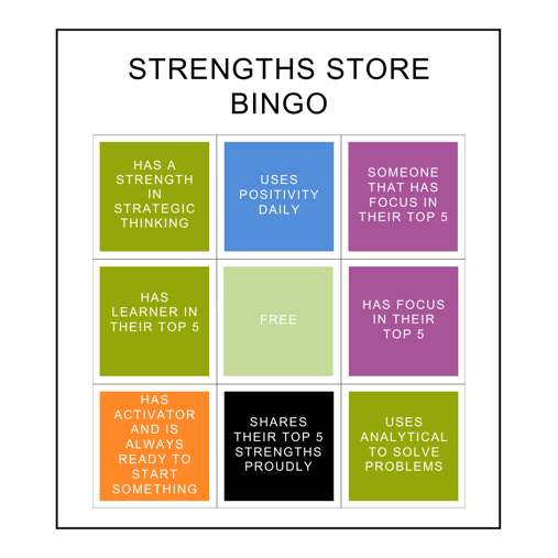 Strengths BINGO card